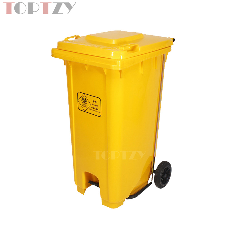 toptzy TZ4060425 医疗垃圾桶脚踏式垃圾箱黄色带盖废物回收箱 240升带轮款