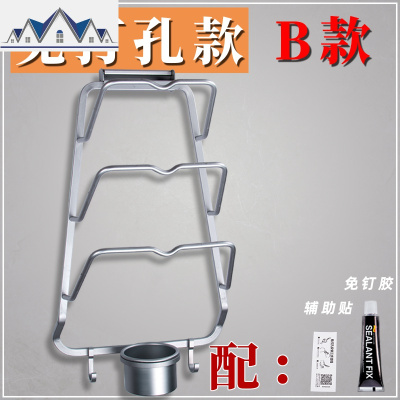 免打孔壁挂式锅盖架太空铝厨房收纳易拆卸三层多功能挂钩带接水盘 三维工匠收纳层架