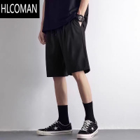 HLCOMAN短裤男夏季休闲宽松运动男士大裤衩黑色沙滩裤子冰丝速干五分裤潮