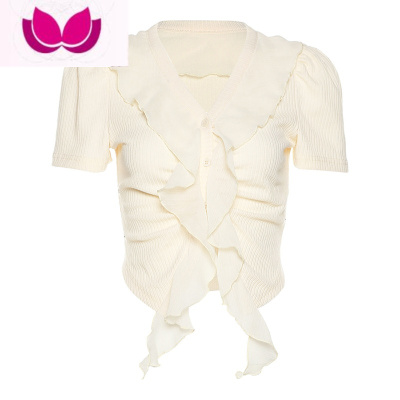 七斓 法式气质显瘦短袖T恤女修身性感短款上衣百搭小众设计感夏