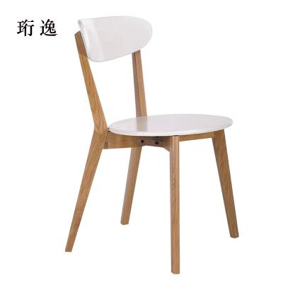 珩逸餐椅简约现代休闲书桌椅餐桌凳子橡木靠背椅原木色骨架/白色圆形座面