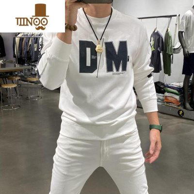 YANXU2023新款字母印花卫衣修身套头圆领长袖打底衫帅气上衣外套男