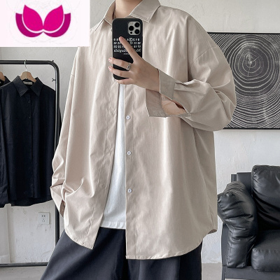七斓衬衫男士夏季薄款长袖港风冰丝日系宽松休闲寸衣潮流帅气衬衣外套