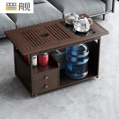 晋舰 移动茶台家用阳台竹木小茶桌烧水壶一体简约现代功夫茶几 80玻璃全自动