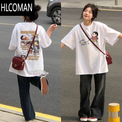 HLCOMAN2024年新款240g100小众宽松百搭韩版ins男女卡通情侣短袖
