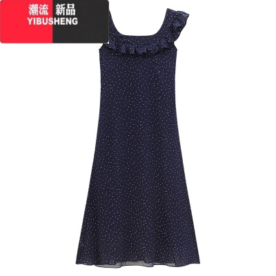 YIBUSHENG荷叶边飞飞袖连衣裙女季新款法式甜辣妹收腰显瘦中长款波点裙子