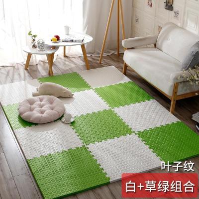 泡沫地垫家用隔音海绵铺地板垫子拼接爬爬卧室儿童爬行垫拼图防摔 白+草绿 60*60*1.0cm十字纹[8片]送边条