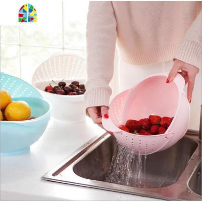 翻盖滤水篮可旋转沥水篮三合一厨房洗水果塑料盆 FENGHOU 蓝色翻盖洗菜篮洗菜篮