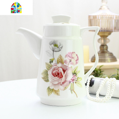 凉水壶 陶瓷家用水壶可高温冷水壶 耐热大号茶壶凉水杯大容量欧式 FENGHOU 蓝玫瑰(自动壶)
