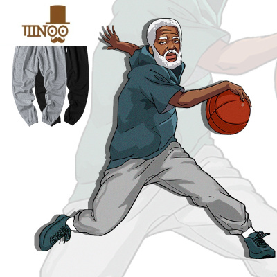 YANXU夏季薄款运动裤男休闲宽松束脚美式篮球长裤灰色大码针织卫裤