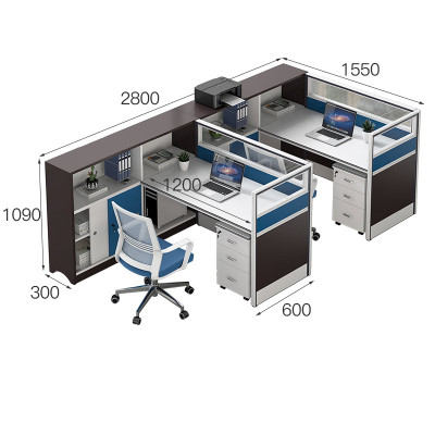 迅众 2800*1550*1090mm办公桌含柜椅 职员办公桌子办公室员工电脑办公桌椅组合现代财务办工桌