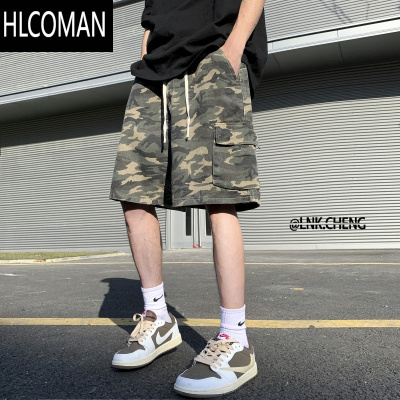 HLCOMAN美式复古迷彩短裤男夏季高街多口袋直筒工装裤潮牌宽松百搭五分裤