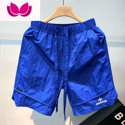 七斓刺绣短裤男夏季薄款美式潮牌运动五分裤冰丝速干休闲沙滩裤