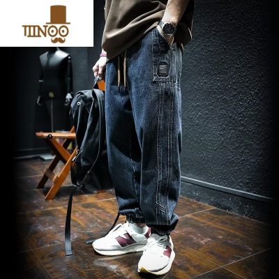 YANXU夏季工装牛仔裤男潮牌宽松长裤日系复古小脚哈伦束脚萝卜裤子百搭