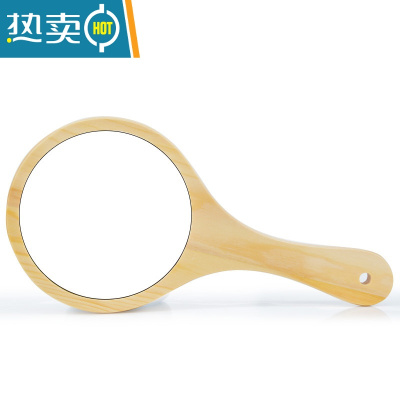 敬平美容院专用化妆镜女手柄纹绣手持手拿便携随身单面小镜子圆形 原木色镜子 | 中号便携式用镜