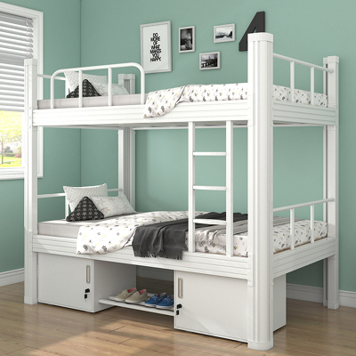 臻远 高低床上下铺铁床铁艺床学生铁艺上下铺上下铺双层铁架加床下柜