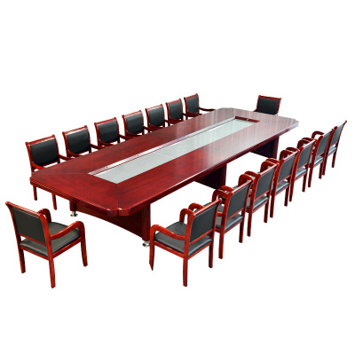 三能(SAN NENG)办公家具大型实木会议桌长桌椅组合椭圆形现代办公桌贴木皮会议桌