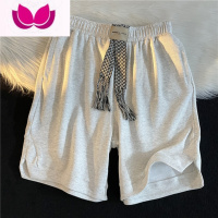 七斓日系纯色编织绳运动短裤男生宽松休闲直筒垂堕感五分哈伦阔腿裤子