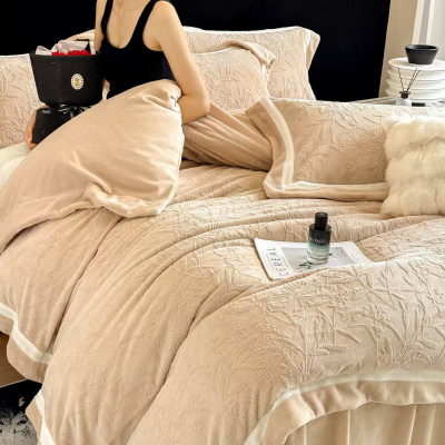 A类高克重秋冬加厚牛奶绒四件套双面加绒宝宝绒防静电保暖床套件