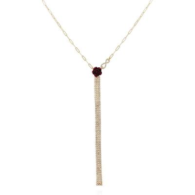 GUESS盖尔斯优雅Y型项链玫瑰仿钻点缀金色链条女士时尚锁骨链