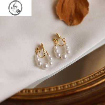 JiMi法式小众珍珠耳夹蚊香盘无耳洞女高级感长款耳饰耳环2023年新款春