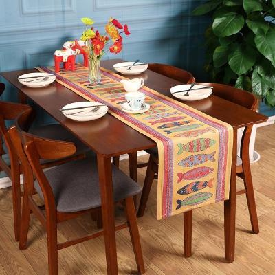 美帮汇桌旗北欧轻奢茶几电视柜欧式美式长条餐桌布艺吧台布 快乐的鱼 桌旗35*200cm(适合140-160餐桌)