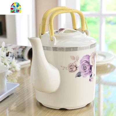 陶瓷冷水壶 大容量家用凉水壶 提梁茶壶大号茶水壶单个花茶壶 FENGHOU 清香淡紫3L