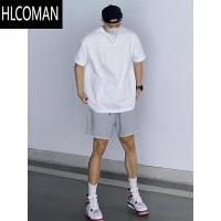 HLCOMAN美式基础款高街运动短裤男女夏薄款纯色直筒宽松篮球毛边五分裤潮