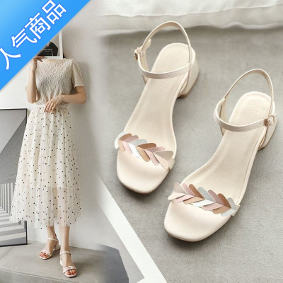 SUNTEK卓诗妮凉鞋女2023夏季新款粗跟舒适百搭中跟一字时尚仙女风女鞋子