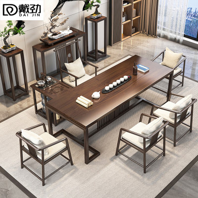 戴劲茶桌椅组合新中式泡茶台现代办公室喝茶桌原木客厅家用茶台2.2米