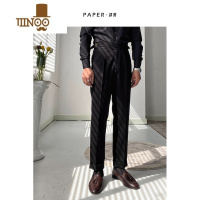 YANXU纯黑色复古感那不勒斯高腰直筒西裤商务深灰休闲裤西装长裤男