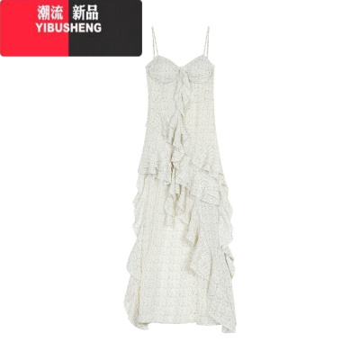 YIBUSHENG纯欲风小碎花吊带裙女带胸垫连衣裙季设计感不规则长裙叠穿裙子