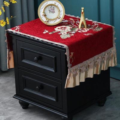 欧式床头柜布盖布卧室搭布防尘罩大喜庆结婚装饰布长方形罩套 语晨红色床头柜 40*80cm(尺寸不含花边)