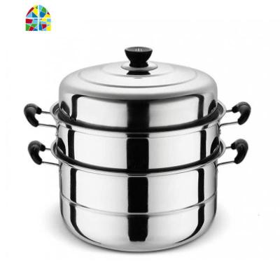 蒸锅不锈钢家用2层蒸馍锅蒸馒头钢筋锅加厚汤锅两用煤气灶用烝锅 FENGHOU 32cm三层