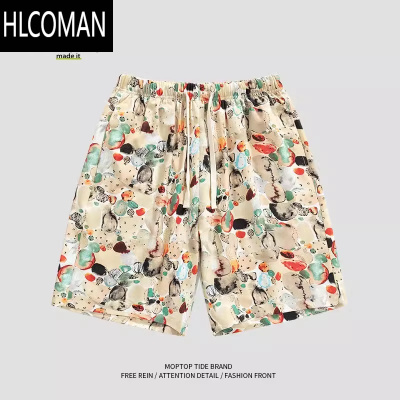 HLCOMAN2025夏季薄款休闲夏威夷冰丝短裤男士速干沙滩度假五分裤