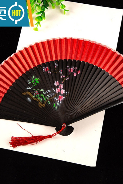 XIANCAI扇子古风汉服女旗袍走秀小折扇中国风跳舞蹈扇古典折叠古装扇子夏 排扇-寻春梅