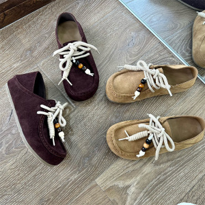 两穿真皮袋鼠鞋秋季新款平底德训鞋女鞋休闲单鞋女百搭小皮鞋