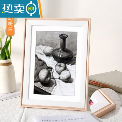 敬平素描画框挂墙装裱a4儿童相框摆台A3拼图4K开8k海报12寸16外框定制 生动粉白 16K/开挂墙[可放26.6*1