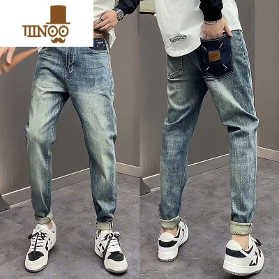 YANXU新款潮流弹力小脚牛仔裤男士时尚百搭舒适直筒休闲长裤