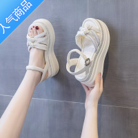 SUNTEK凉鞋女外穿夏季2023新款一字扣带百搭厚底增高网红超火罗马松糕鞋