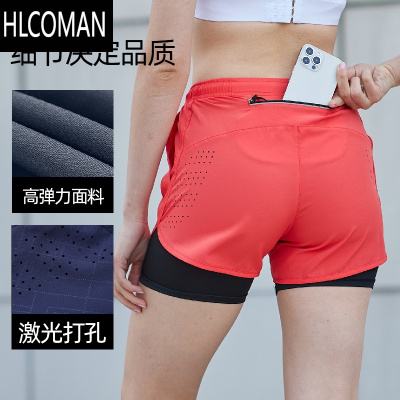 HLCOMANKEEE运动情侣跑步短裤男马拉松健身运动裤女速干三分裤带内衬手机