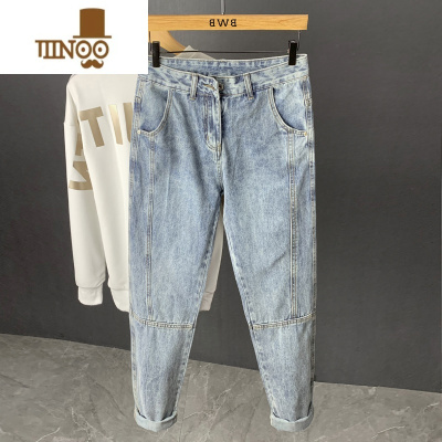 YANXU潮牌微宽松男士牛仔裤2023年新款青年韩版直筒男裤休闲潮流哈伦裤