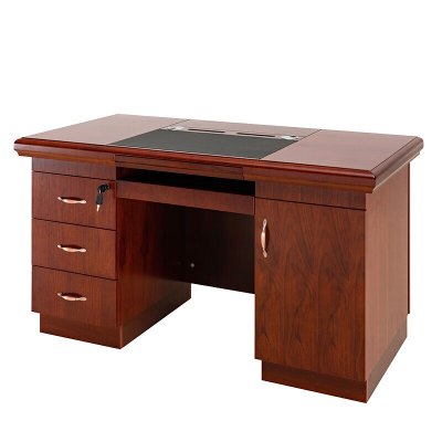 质凡办公桌红棕色电脑桌油漆木皮电脑桌职员桌椅组合