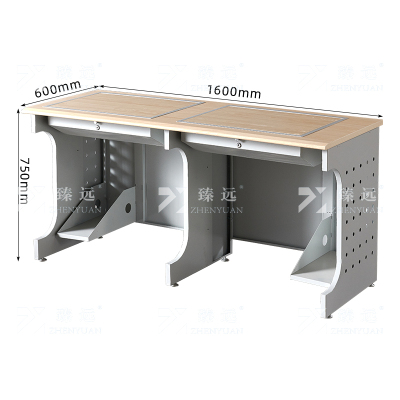 臻远ZY4012429隐藏式翻转电脑桌培训桌教室机房多媒体学习桌办公桌D款双人位