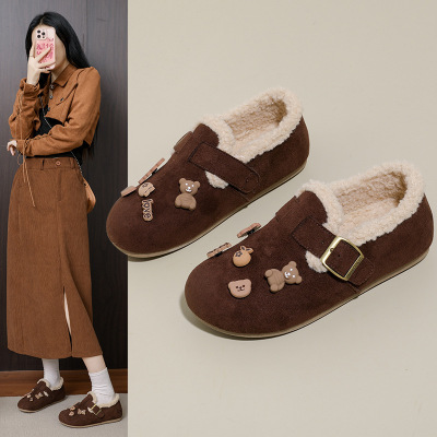 可爱勃肯鞋雪地靴新款加绒毛毛鞋冬季一脚蹬加厚棉鞋女