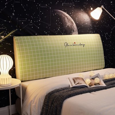 北欧床头罩套全包软包防尘罩床靠背罩保护套1.8米1.5m 格格屋(绿) 长180cm[床头高50cm-65cm以内适用]