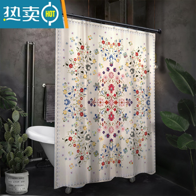 敬平美式复古浴帘免打孔防水卫生间干湿分离隔断帘浴室洗澡隔水帘