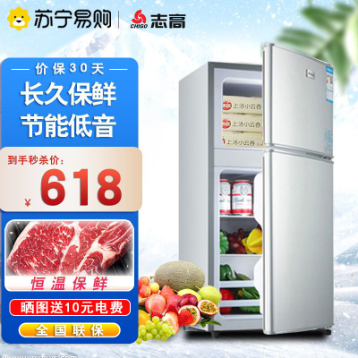 志高(CHIGO) BCD-128D 128升双门小冰箱 迷你两门小冰箱 家用冷藏冷冻小型电冰箱(星光银)