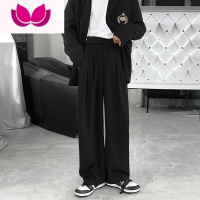 七斓黑色西裤男韩版潮流垂感直筒拖地裤春季宽松潮牌百搭休闲裤子男款