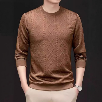 新款圆领提花长袖卫衣男士春秋季新款休闲百搭内搭打底衫T恤